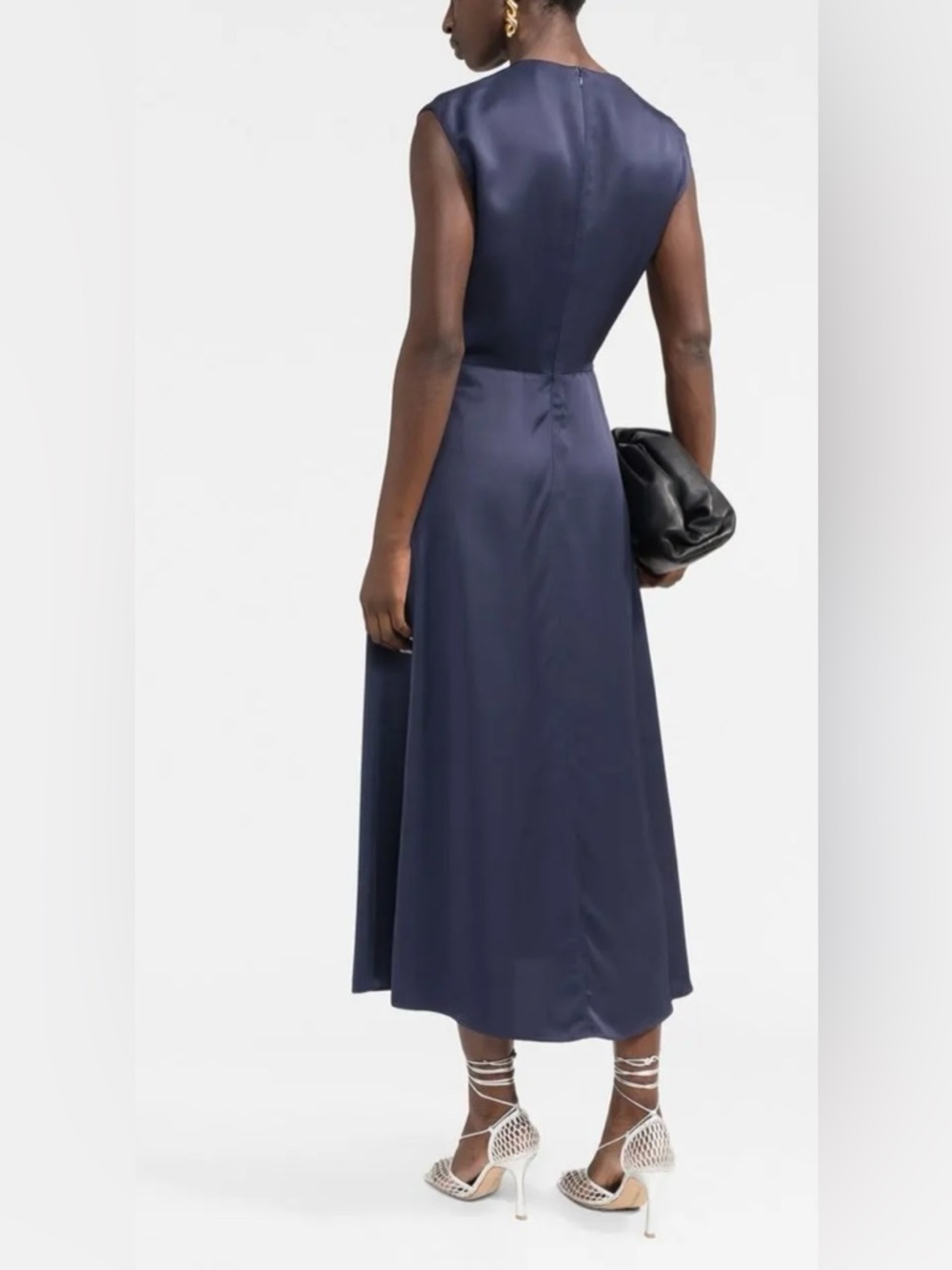 There Was One Knot Detail Navy Satin Midi Dress Made in Italy Farfetch 44 8 $520 - Picture 4 of 16